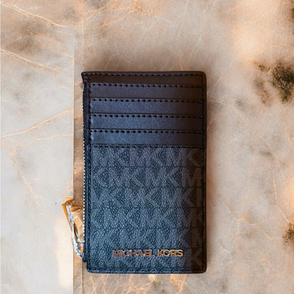 Michael Kors Jet Set Travel MD TZ Signature Black Card Case - NWT